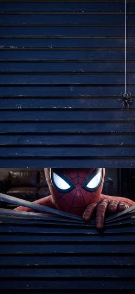 Spider-Man Peeking Through Blue Wooden Slats