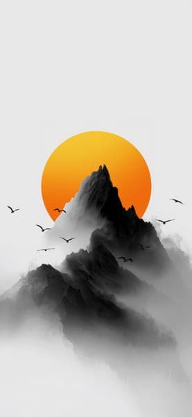Mountain Peak Sunset with Mist and Birds