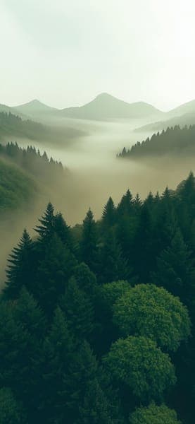 Misty Mountains and Pine Forest Landscape