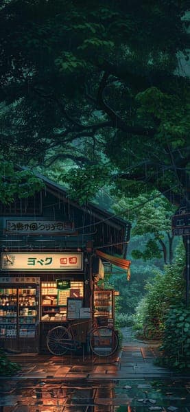 Rainy Japanese Store in Enchanted Forest