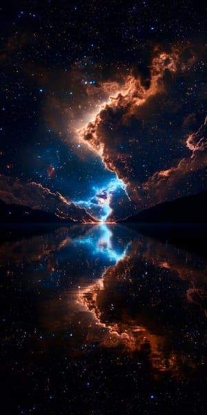 Cosmic Nebula Light Reflection Over Water