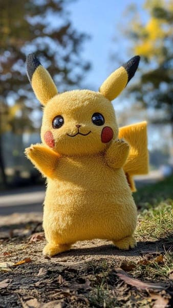 Cute Pikachu Character in Outdoor Garden