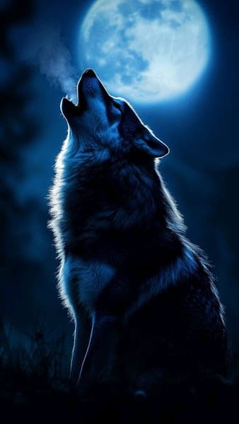 Wolf Howling at Full Moon Night