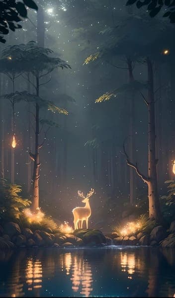 Magical Deer in Enchanted Forest Night