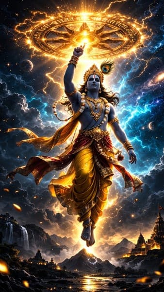 Divine Krishna Cosmic Energy Celestial Wallpaper