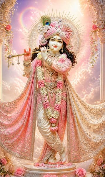 Lord Krishna Playing Flute in Pink