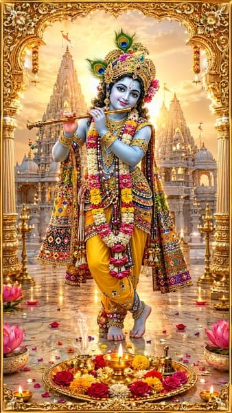 Lord Krishna Playing Flute in Temple