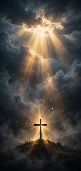 Christian Cross with Sun Rays