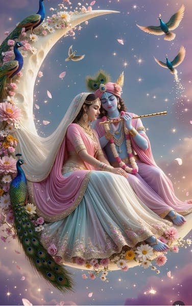 Radha Krishna Sitting on Moon