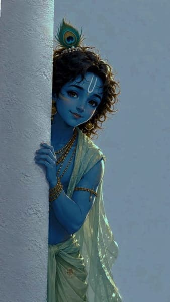 Little Krishna Peeking Behind Pillar