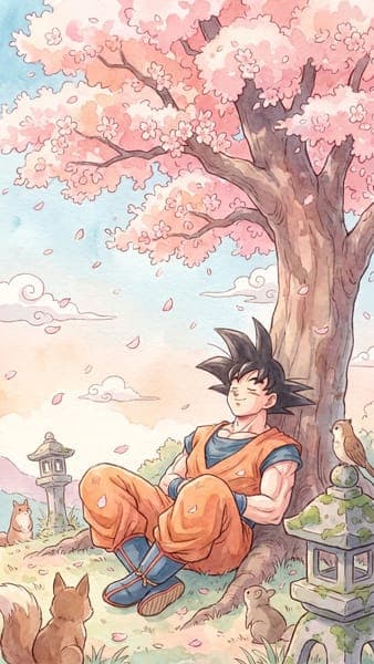 Goku Sleeping Under Cherry Blossom Tree