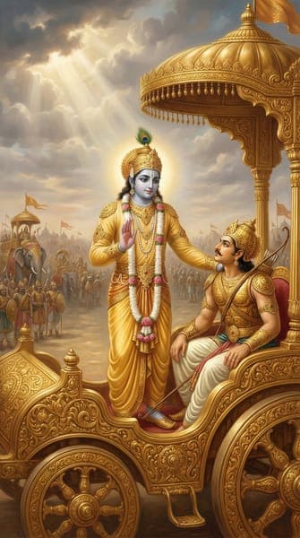 Lord Krishna and Arjuna Golden Chariot