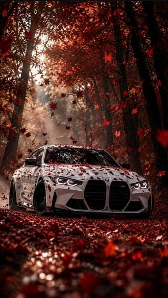White BMW in Autumn Forest
