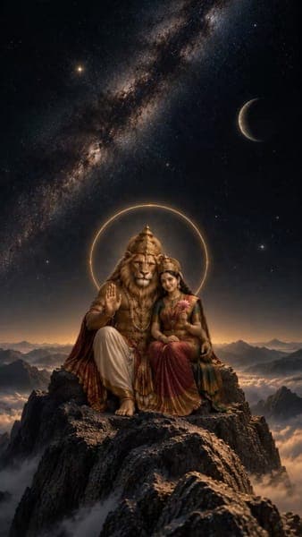 Lord Lakshmi Narasimha on Mountain Peak