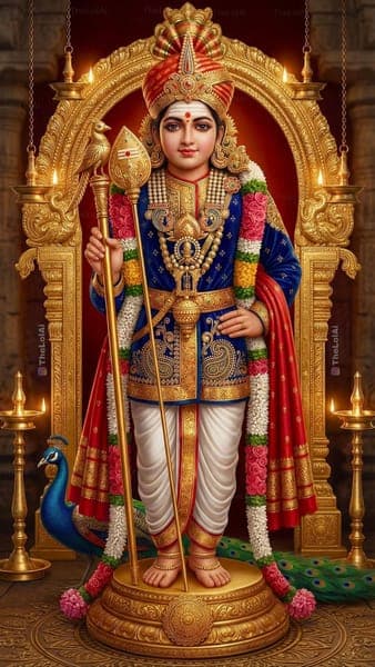Lord Murugan Standing with Vel
