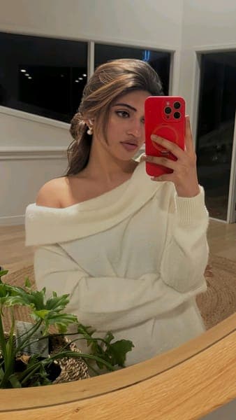 Sreeleela White Sweater Mirror Selfie