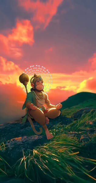 Lord Hanuman Meditating at Sunset