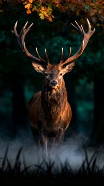 Red Deer Stag in Forest Mist