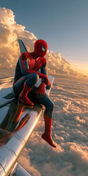 Spider-Man Sitting on Airplane Wing