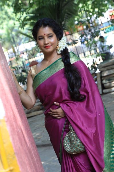 Woman in Purple Silk Saree