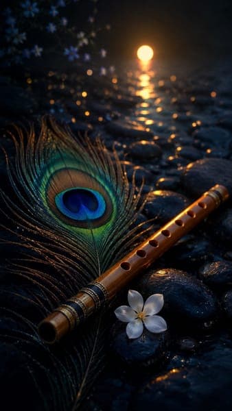 Lord Krishna Flute and Peacock Feather