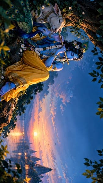 Lord Krishna Playing Flute at Sunset