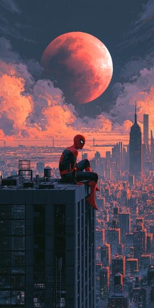 Spider-Man Rooftop Red Moon View