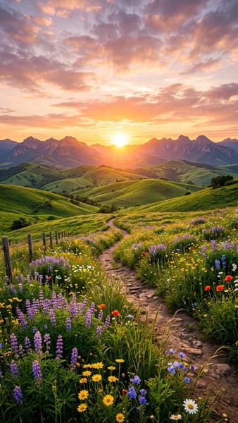 Wildflower Trail in Hills at Sunset