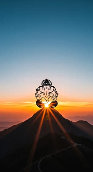 Lord Ganesha Sunset Mountain Art