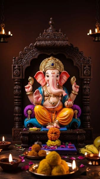 Lord Ganesha Idol with Diyas