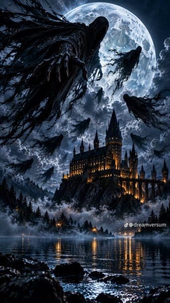 Dementors Flying Over Hogwarts Castle
