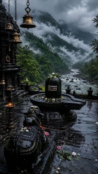 Shiva Linga Near Mountain River