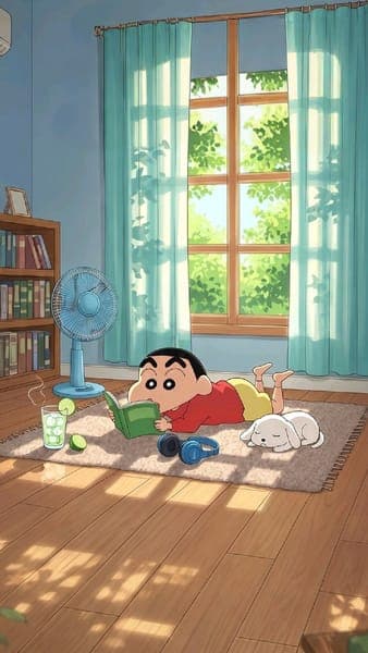 Shinchan Reading Book in Cozy Room