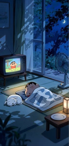Shin-chan Sleeping in Room at Night
